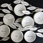porcelain plates + leaves.